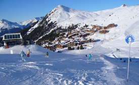Ski run in the ski resort of La Plagne, France
