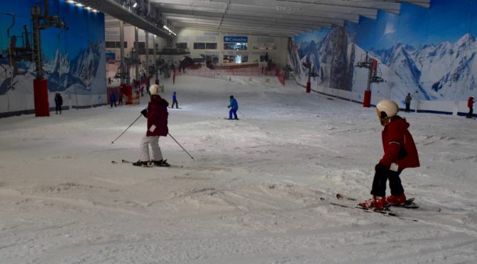 Family skiing snow centre