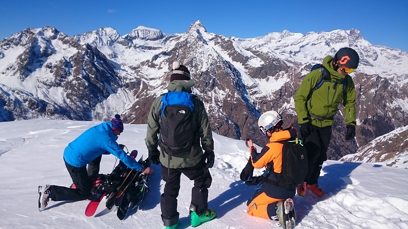 Heliski group at top of mountain