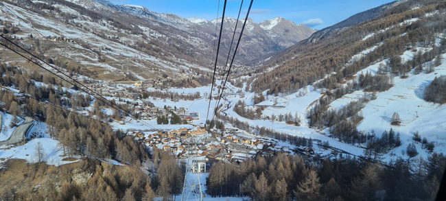 In the ski lift in the Italian Alps