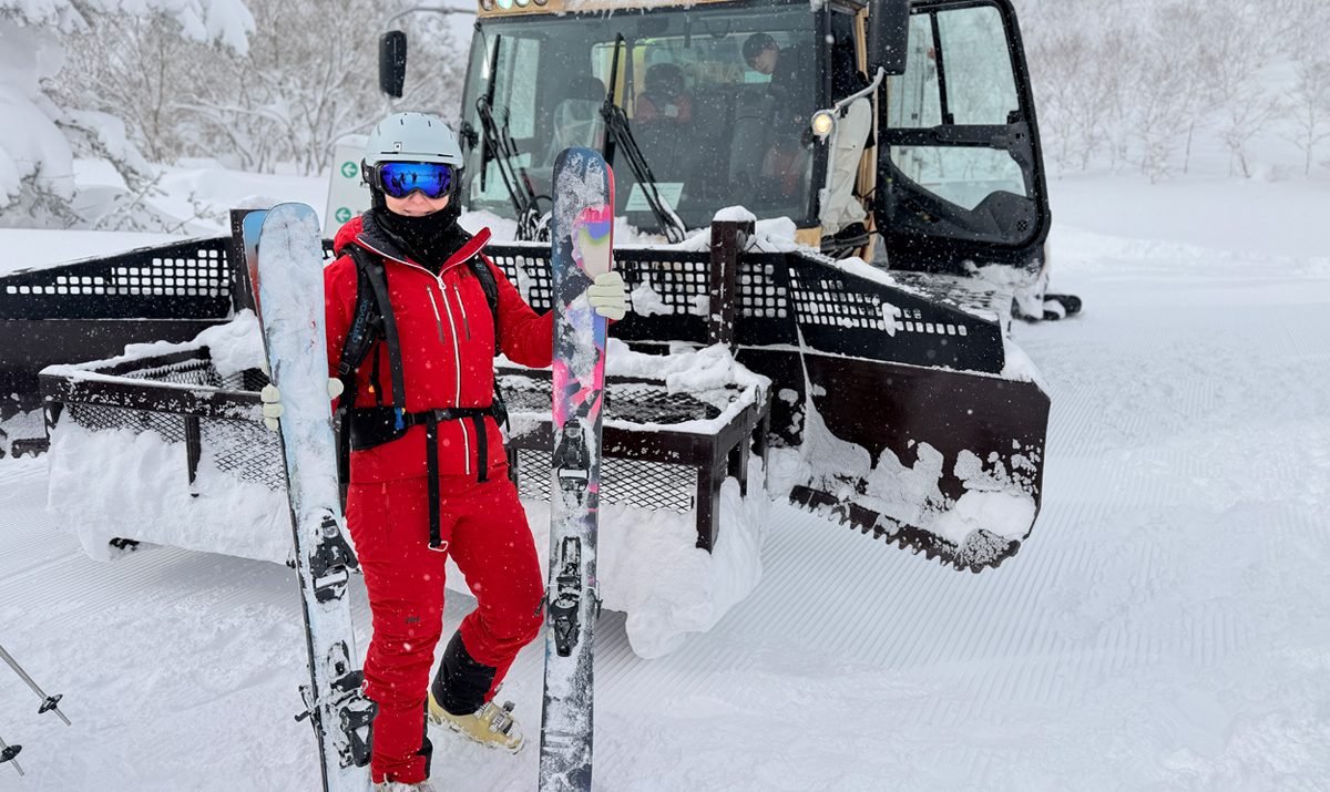 Annabel wearing Helly Hansen Alpelia ski kit in Japan