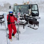 Annabel wearing Helly Hansen Alpelia ski kit in Japan